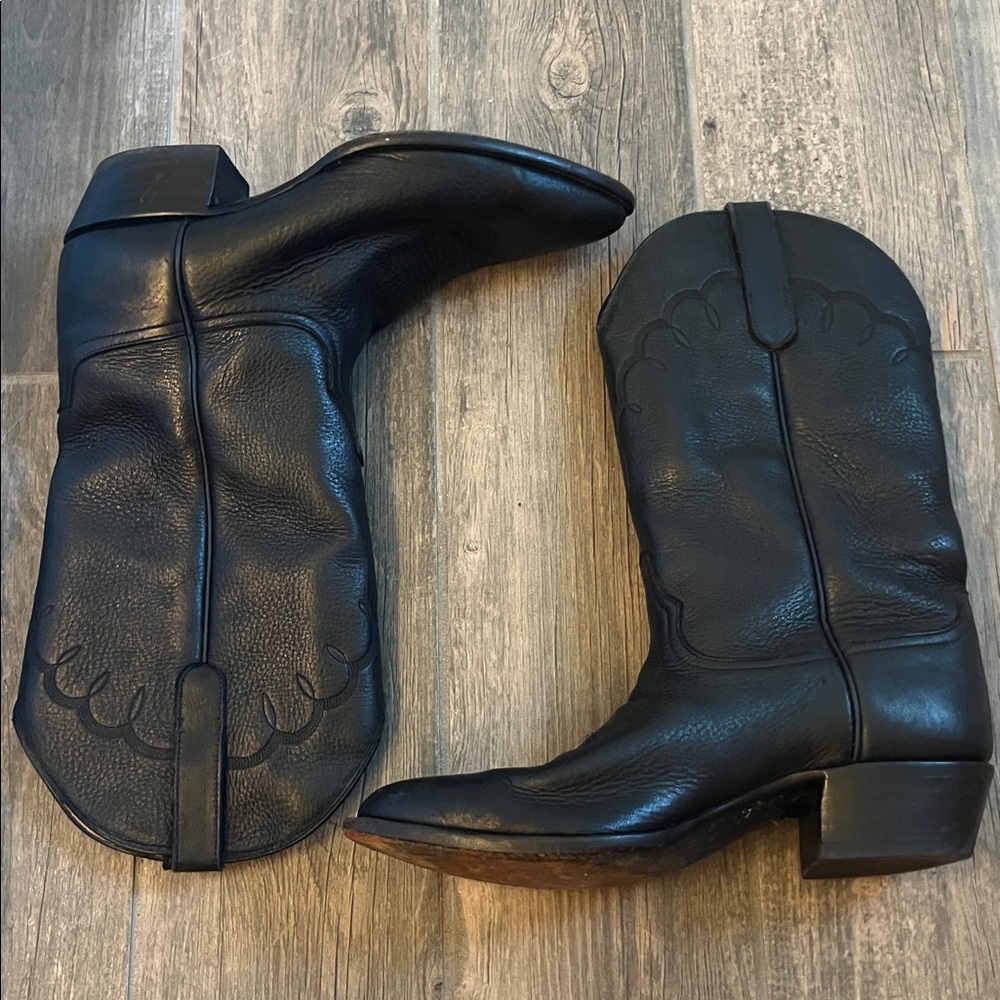 VINTAGE LARRY MAHAN Leather Cowboy Boots 11 D - Picture 3 of 15